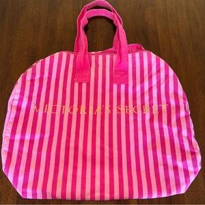 Victoria’s Secret Iconic Stripe Pink Y2K Canvas Weekender Duffel Bag Gold Logo